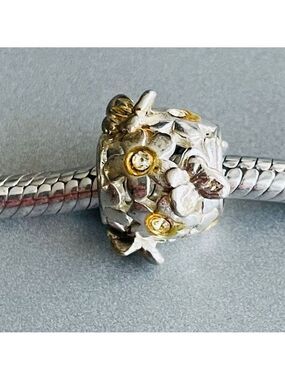 Butterfly & Flower Sterling Silver Charm Bead For Bracelet Or Necklace